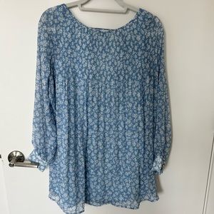 Blue floral shift dress with open back